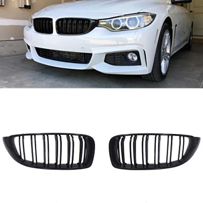Image of GSRECY For F32 F33 F36 F80 F82 F83 4 Series Gloss Black Front Kidney Twin FIns Dual Slat Bumper Grille Grill