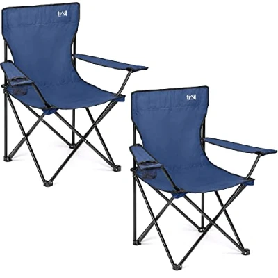 Image of Trail Blue Camping Chair Lightweight Folding Cup Holder Carry Bag 100kg Capacity (2 x Chairs)
