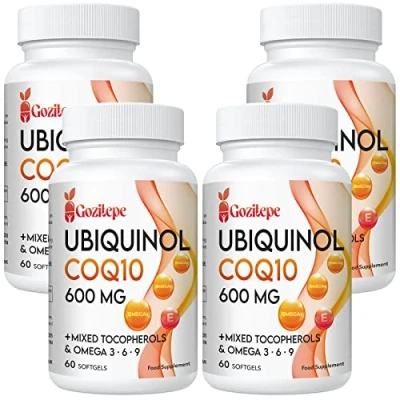 Image of Ubiquinol CoQ10 600mg Softgels with Omega 3, 6, 9 &amp; Vitamin E, 30 Servings Coenzyme Q10 (Active Antioxidant Form) for Higher Absorption, Heart Health Energy Production, 60 Count(Pack of 4)