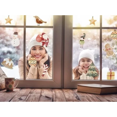 Image of QuoteMyWall Cute Watercolour Christmas Characters Window Stickers