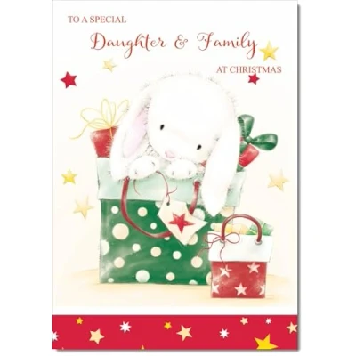 Image of doodlecards Daughter and Family Christmas Card Cute Rabbit with Parcels Medium Size for &amp; Plain Envelope