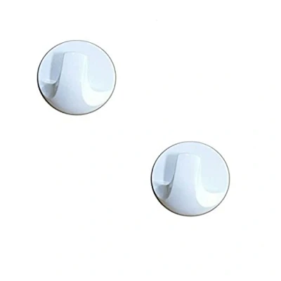 Image of Merriway BH01928 (4 Pcs) Self Adhesive Round Hooks, White Plastic 55mm (2.1/4 inch) Pack of 4 Pieces