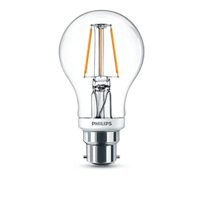 Image of Philips LED Classic Dimmable B22 Bayonet Cap Clear Filament Light Bulb, 4.5 W (40 W) Warm White