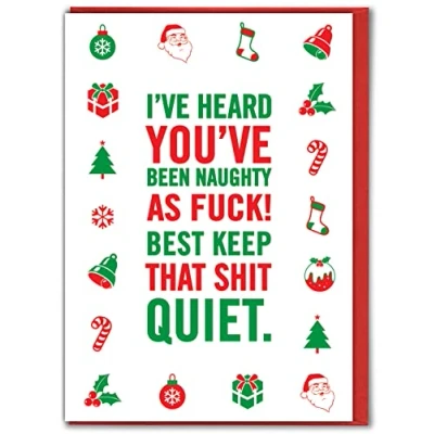 Image of Brainbox Candy Hilariously Funny Christmas Cards &#039;Naughty As Fuck&#039; Rude Cheeky Xmas Card For Him Her Men Women Partner Friend