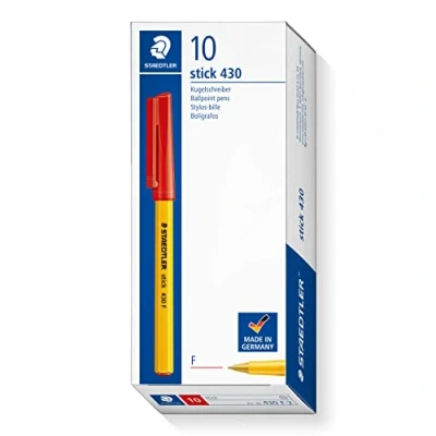 Image of STAEDTLER Stick 430 F 2 Ballpoint Pen Fine Tip Red (Box of 10)