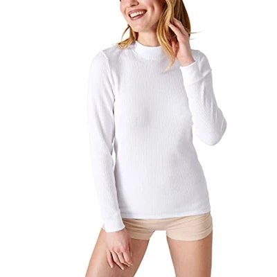Image of Damart Women&#039;s T Shirt Thermolactyl Col Montant, Côtes Molletonn Underwear, White, S