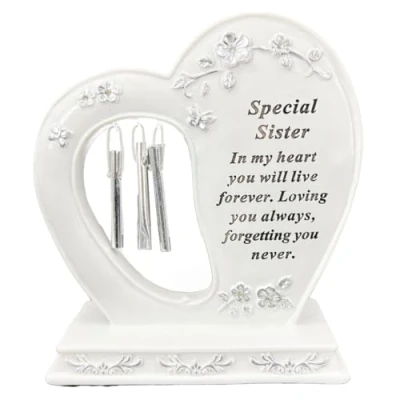 Image of Angraves Special Sister Graveside Memorial Wind Chime Heart Grave Plaque Ornament Decoration