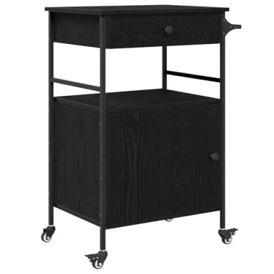 Image of vidaXL Kitchen Trolley Black Oak 56x43x89.5 cm Engineered Wood