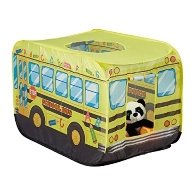 Image of Relaxdays Children&#039;s Play Tent, Pop up Schoolbus, Fun for Indoors &amp; Outdoors, HxWxD: 70 x 110 cm, Multicoloured