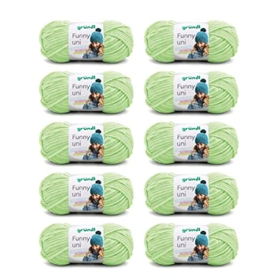 Image of Gründl Funny uni Knitting &amp; Crochet Yarn 100% Polyester Velvet Chenille 10 x 100g/120m Needle Size 5 6 Light Green