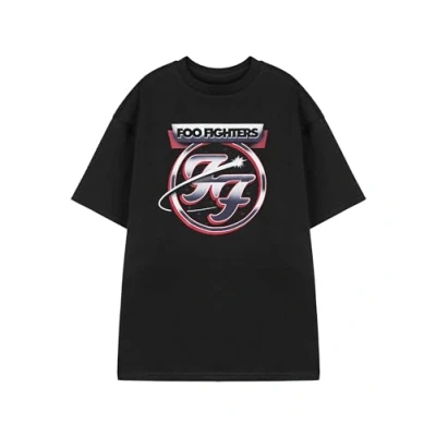 Image of Foo Fighters Mens T Shirt Chrome Band Logo Short Sleeve Graphic Tee in Black Rock Music Fan Apparel Official Merchandise Adults Gig Concert Souvenir Gift