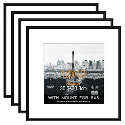 Image of Hesmor Picture Frame 12 x Inch Photo Aluminum Acrylic Certificate Frames, Poster Frames for Wall Mounting, with Mat Portrait, Printing, Landscape, Pack of 4