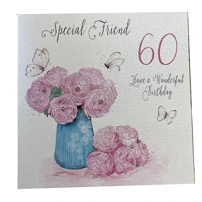 Image of WHITE COTTON CARDS Large Special Friend 60 Have a Wonderful Handmade 60th Birthday Card, XPDA60 f,22x22cm
