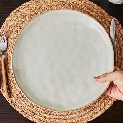 Image of Karaca Aria Reactive Glaze Dinner Plate, 27cm, Steak Plates, Elegant Large Round Serving Plates for Salad, Pasta, Pizza, Dishwasher &amp; Microwave Safe, Beige