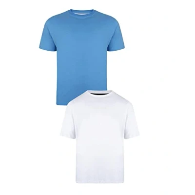 Image of KAM Big and Tall &#039;Stan&#039; Plain Crew Neck T Shirt in 2 Pack Cotton Rich Top Large Size Fit JEANBASE Blue/White 8XL