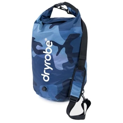 Image of Dryrobe Travel Compression Bag Large Compact Waterproof for &amp; Sports Storage Wet Bags Swimming/Surfing/OCR Stuff Sack Clothes with Roll Up Closure 33 L Blue Camo