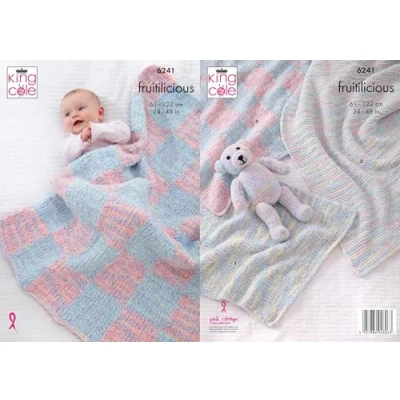 Image of King Cole 6241 Knitting Pattern Baby Blankets and Teddy in Fruitilicious