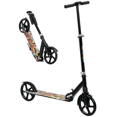 Image of AIYAPLAY Kids Scooter, Foldable Kick Scooter with Adjustable Handlebar, 200mm Big Wheel, Rear Fender Brake, Gift for Ages 6 12 Years, Boys and Girls, Black