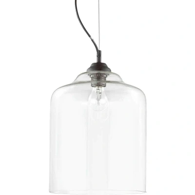 Image of Bistro 1 Light Dome Ceiling Pendant Black Clear Blown Glass Square, E27