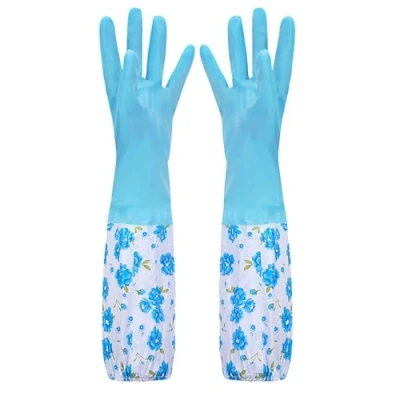 Image of REYIN CHHN Rubber Cleaning Household Flock Gloves Latex Cuff Water Proof Medium Dishwashing Long Kitchen，Dining &amp; Bar