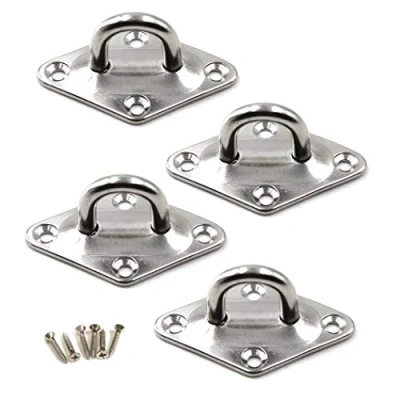 Image of M8 Ceiling Hook Pad Eye Plate 304 Stainless Steel Wall Mount Heavy Duty for Hanging (Pack of 4,Screws Included)