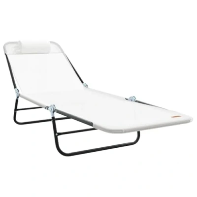 Image of vidaXL Folding Sun Lounger with Headrest Cream Textilene
