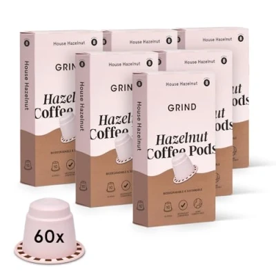 Image of Grind Hazelnut Blend Coffee Pods Pack of 60 Capsules Nespresso® Original Machine Compatible Home Compostable Tasting Notes Milk Chocolate, Hazelnut, Raw Cacao