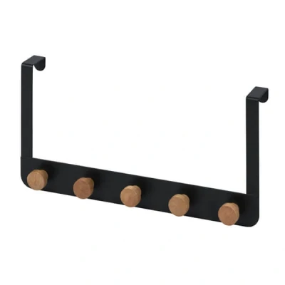 Image of Showerdrape Gallery Over Door Hook (Matt Black) Hanger 5 Bamboo Hooks for Bathroom Bedroom Sturdy Metal Bathrobes Coat Hat Towels