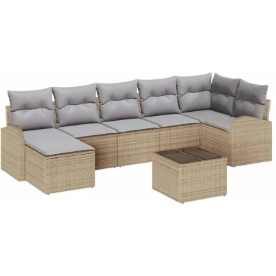 Image of vidaXL 8 Piece Garden Sofa Set with Cushions Black Poly Rattan
