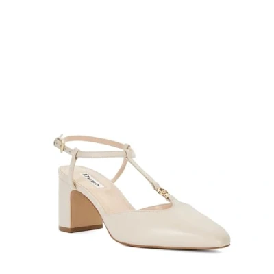 Image of Dune Ladies Dominate Patent T Bar Slingback Courts Size UK 8 Block Heel Court Shoes Cream