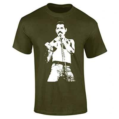 Image of Mens Freddie Mercury Classic Iconic Rock T Shirt Khaki (XL)