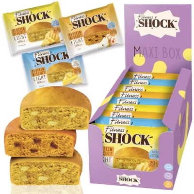 Image of FitnesSHOCK Protein Snack No Added Sugar, 20%/8g Protein, 168 kcal, Pre/Post Workout Treat Palm Oil, Filling dietary fibre, Soft Texture, 9x40g Variety flavours: pineapple, lemon and pear