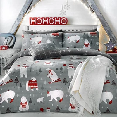 Image of Bedlam Christmas Polar Bears Easy Care Duvet Cover Set Single Bed Size Silver Bedding