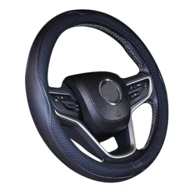 Image of 2019 New Microfiber Leather Car Extra Large 17 18 19 Inches Steering wheel Cover for Big Trucks (Black, 19&#039;&#039;)