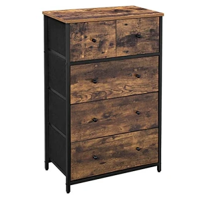Image of SONGMICS Chest of Drawers, Fabric 5 Drawer Storage Organiser Unit, Dresser, for Living Room, Hallway, Nursery, Rustic Brown and Classic Black LGS45H