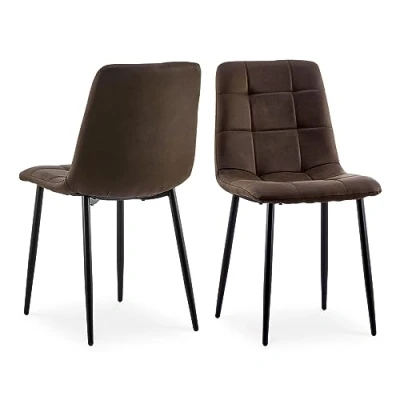 Image of CLIPOP Dining Chairs Set of 2 Brown Leatherette Upholstered Kitchen Leisure with Sturdy Metal Legs for Office Living Room