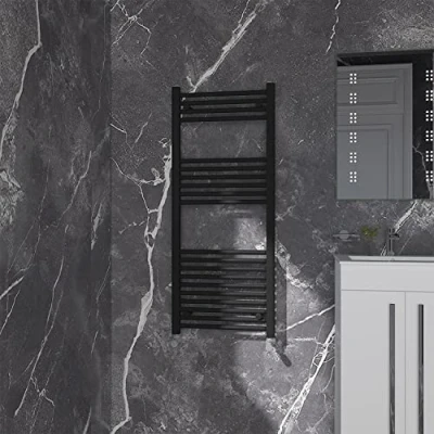 Image of NRG Black Straight Central Heating Towel Rail Bathroom Heated Rad Radiators Ladder Warmer 1200x500mm
