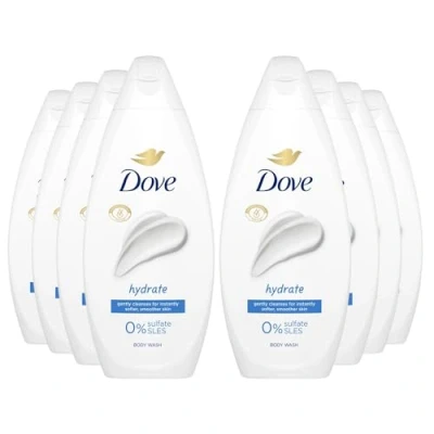 Image of Dove Body Wash 0% Sulfate SLES for Women Made with Naturally Derived Cleansers and Plant Based Moisturiseres Gently Cleanses Softer Smoother Skin, 225ml (8 Pack, Hydrate)