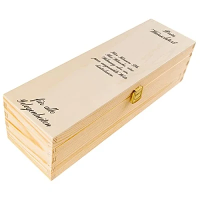 Image of Creative Deco Personalised Wish Text Unpainted Wooden Wine Box with Clasp 1 Bottle 35.1x11x10cm Natural Wood Holder Gift Storage Chest UV Print Presentation