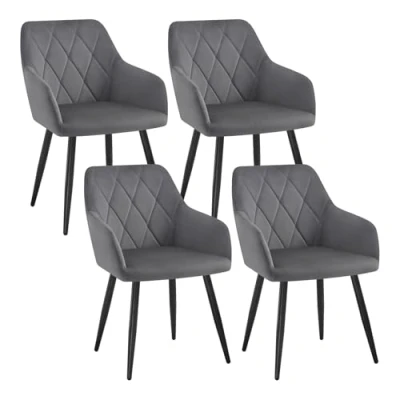 Image of WOLTU Dining Chairs set of 4 Upholstered Armchair Kitchen Chair with Arms, Backrest, Metal Legs, Tub Living Room Lounge Chair, Dark Gray Velvet BH352dgr