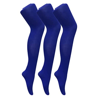 Image of Sock Snob 3 Pair Multipack Womens Coloured Opaque 80 Denier Tights Plain Block Colour (M, Colbalt Blue)