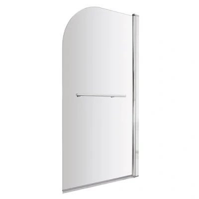 Image of Chrome 6mm Toughened Safety Glass Reversible Shower Bath Screen with Towel Rail 1430 x 790mm