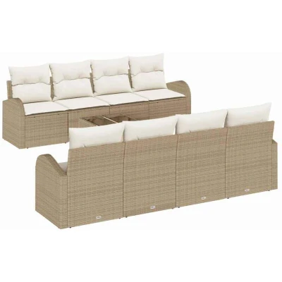 Image of vidaXL 9 Piece Garden Sofa Set with Cushions Beige Poly Rattan