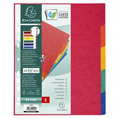 Image of Exacompta Ref 2405E Nature Future Dividers Suitable for A4+ Documents, Pre Punched, 225gsm Genuine Pressboard, 5 Part Dividers, FSC Certified Multi Coloured