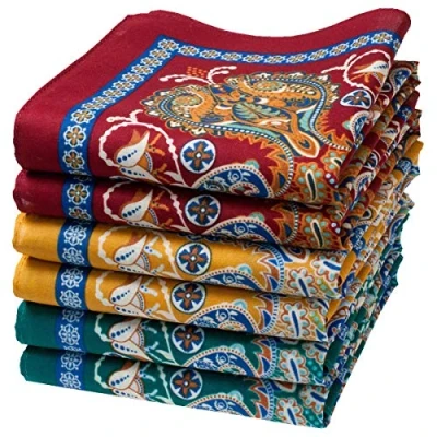 Image of merrysquare Fine Oriental Pattern Handkerchiefs SAMARKAND Model Average Size 14x14 6 Pieces 100% Cotton