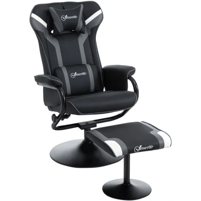 Image of Vinsetto Video Game Chair and Footrest Set with Pedestal Base for Home Office Grey