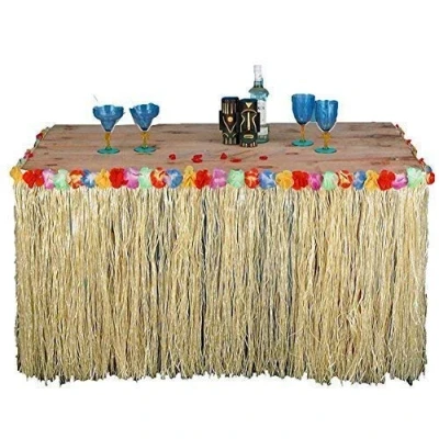 Image of Quickdraw 3m Hawaiian Table Skirt Grass Tropical Tiki Bar Garden Beach Summer Party Decoration