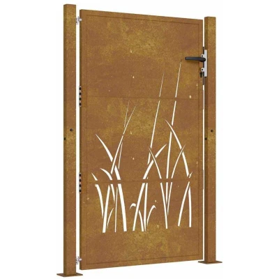 Image of vidaXL Garden Gate 105x130 cm Corten Steel Grass Design
