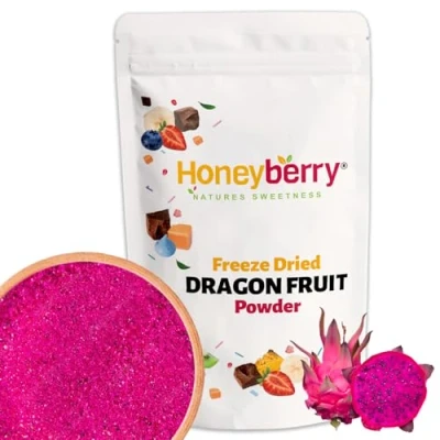 Image of Freeze Dried Dragon Fruit Powder 250g Finely Milled Dehydrated from Frozen Pink Pitaya Edible Tropical for Cakes, Desserts, Ice Cream, Porridge Oats Red Baking