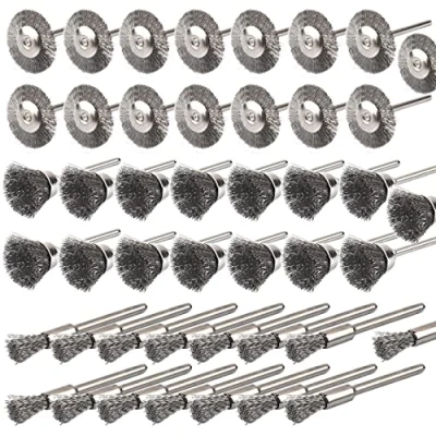 Image of ATOPLEE Wire Brushes Set, 45PCS 1/8&quot;(3mm) Round Shank Wheels Pen Set,Alloy Steel Crimped Wheel for Cleaning Rust,Paint, Stripping and Abrasive, Drill Attachment